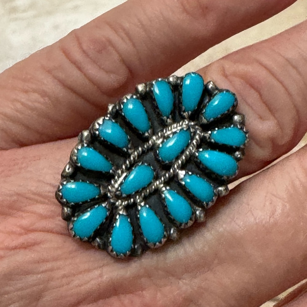 Zuni petit point SS and natural turquoise ring size 7.25